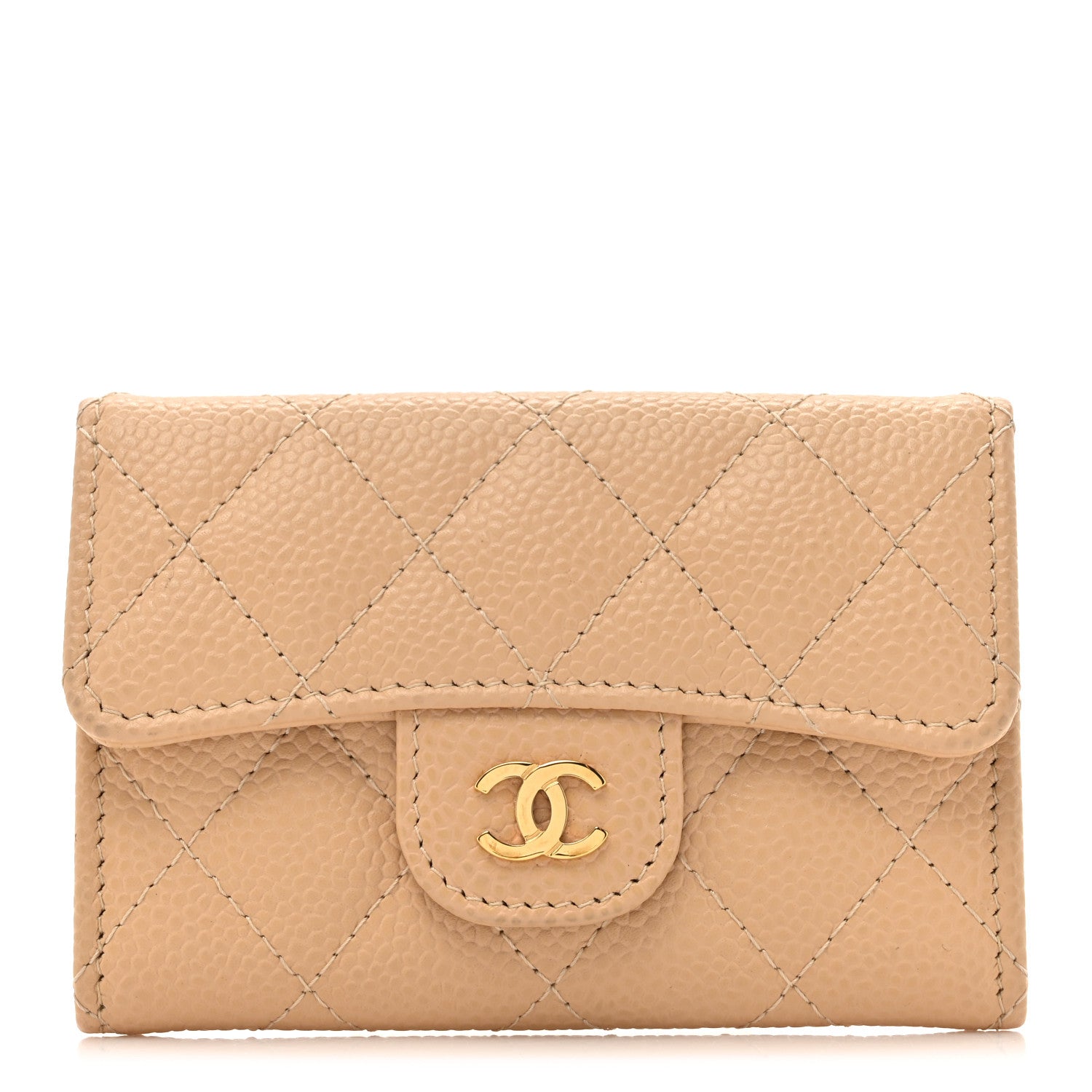 Chanel Caviar Quilted Flap Card Holder Wallet Beige 1 of 9
