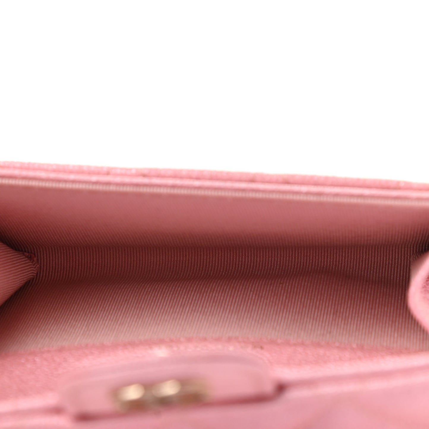 Iridescent Caviar Quilted Flap Card Holder Rose Pink