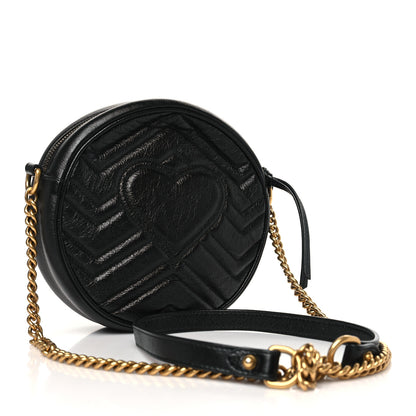 Gucci Azalea Calfskin Matelasse Heart Mini GG Marmont Round Shoulder Bag Black 3 of 10