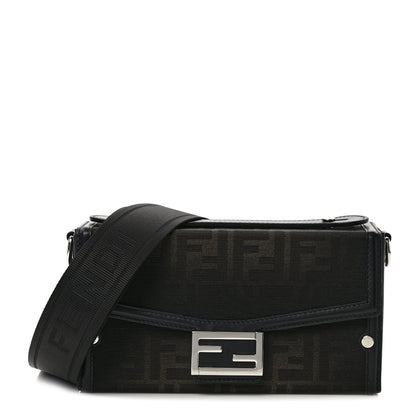 Fendi FF Eclissi Jacquard Vitello King Baguette Soft Trunk Tobacco Moro Black 1 of 12