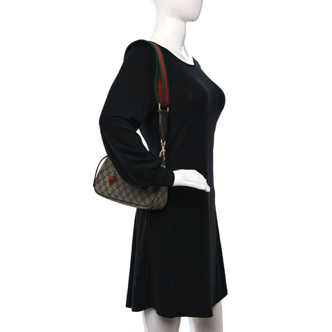 GG Supreme Monogram Textured Dollar Calfskin Web Small Ophidia GG Handbag Beige Ebony New Acero