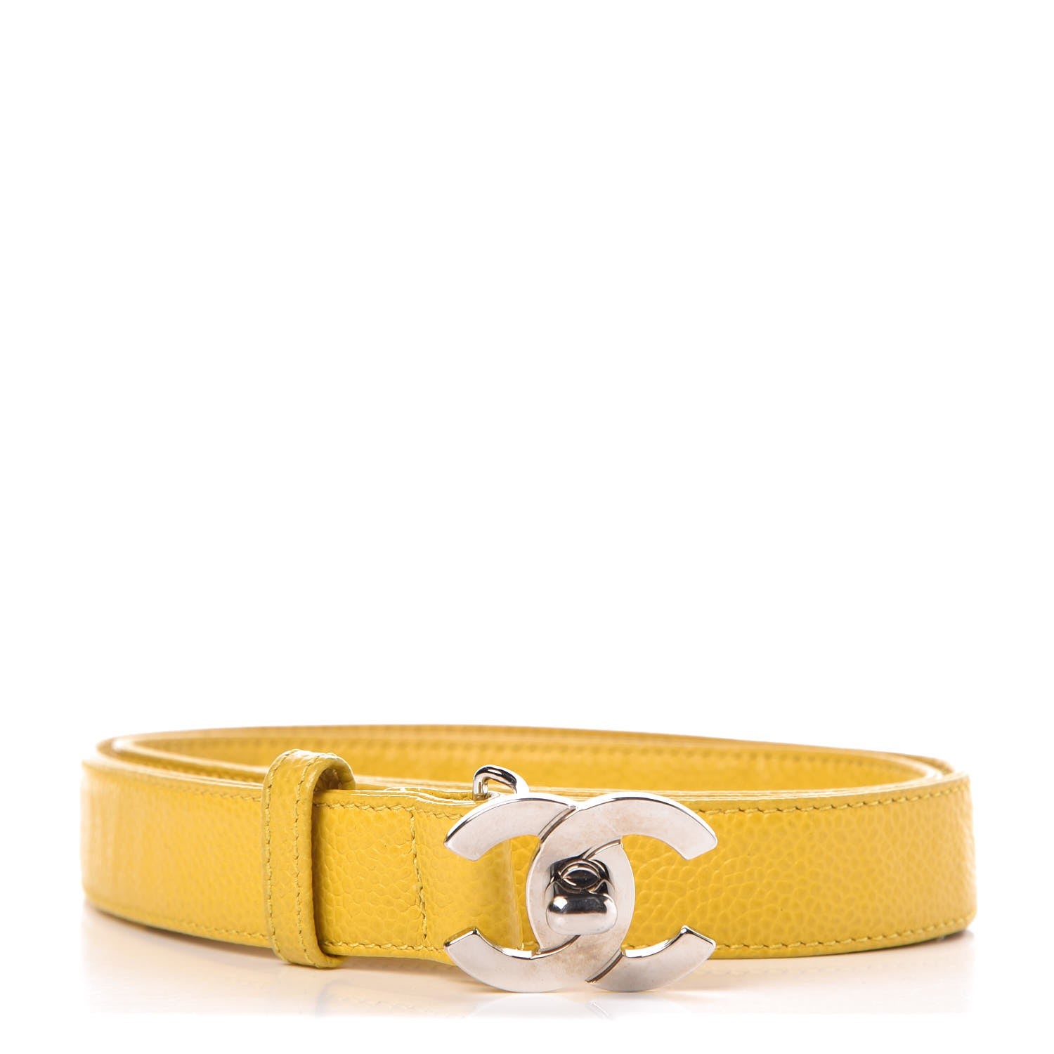 Chanel Caviar CC Logo Skinny Belt 80 32 Yellow 1 of 7
