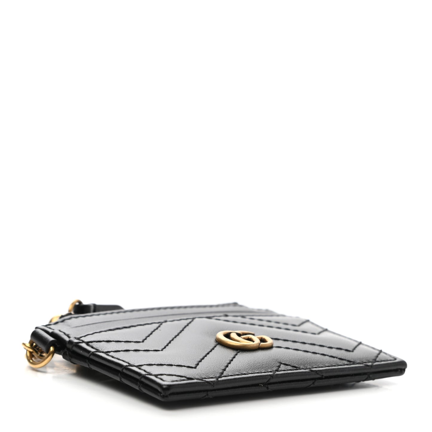 Calfskin Matelasse Chevron GG Marmont Key Case Card Holder Black