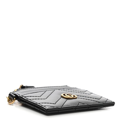 Gucci Calfskin Matelasse Chevron GG Marmont Key Case Card Holder Black 4 of 7