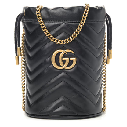 Gucci Calfskin Matelasse Mini GG Marmont 2.0 Bucket Bag Black 1 of 4