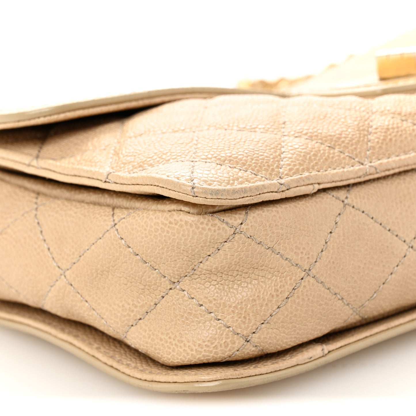 Caviar Quilted Medium Mademoiselle Flap Beige