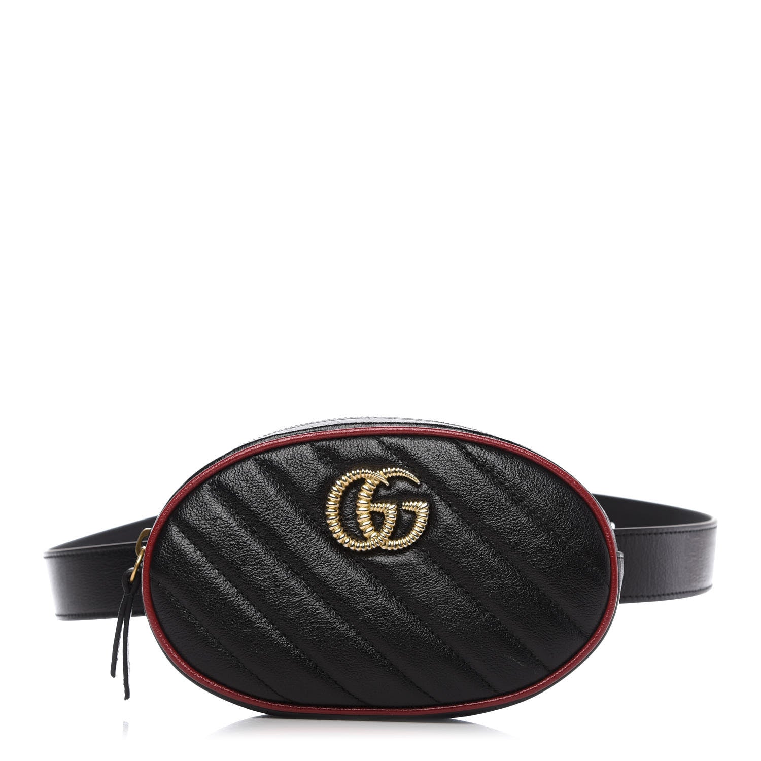Gucci Azalea Calfskin Matelasse Diagonal Torchon GG Marmont Belt Bag 85 34 Black Romantic Cerise 1 of 10