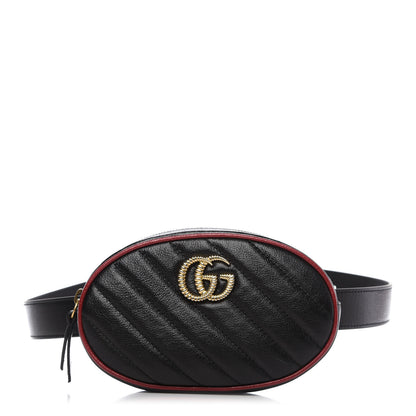 Gucci Azalea Calfskin Matelasse Diagonal Torchon GG Marmont Belt Bag 85 34 Black Romantic Cerise 1 of 10