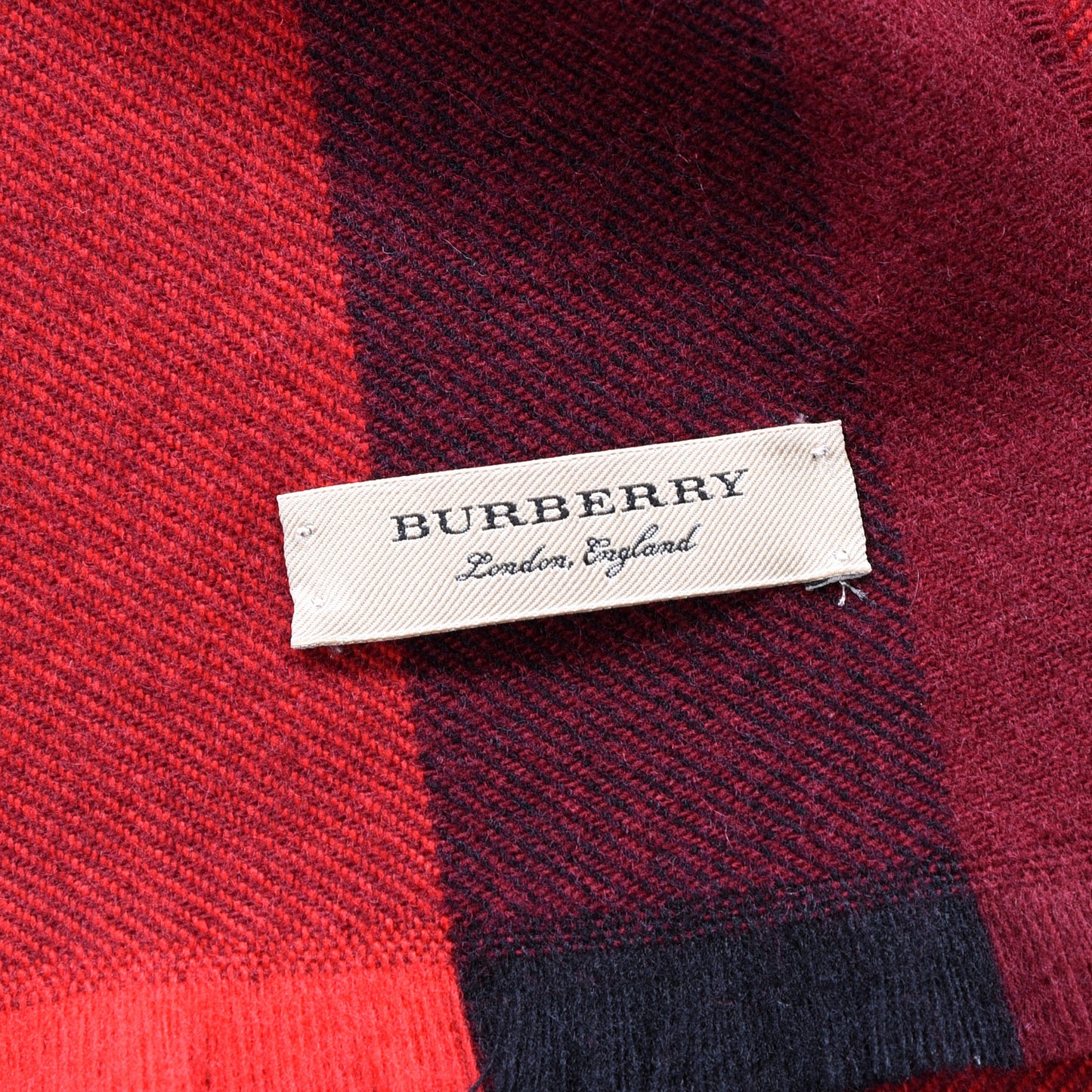 Wool Cashmere Giant Exploded Check Fringe Scarf Claret