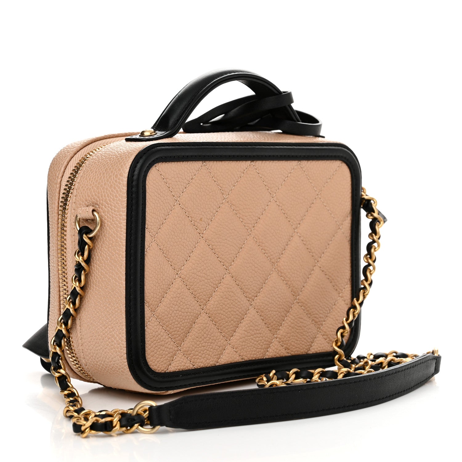 Chanel Caviar Quilted Small CC Filigree Vanity Case Beige Black 3 of 11