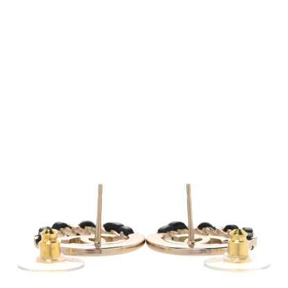 Chanel Lambskin Chain CC Round Earrings Gold Black 3 of 5