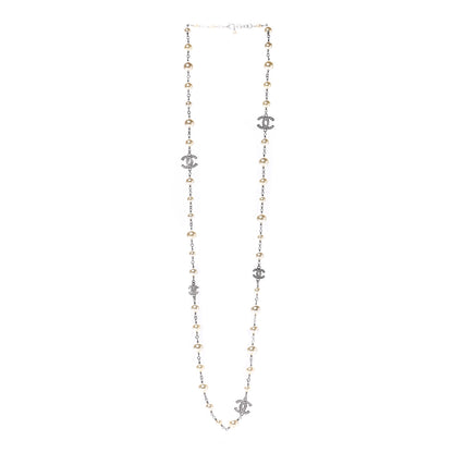 Chanel Graduated Pearl Crystal CC Long Necklace Silver 3 of 7