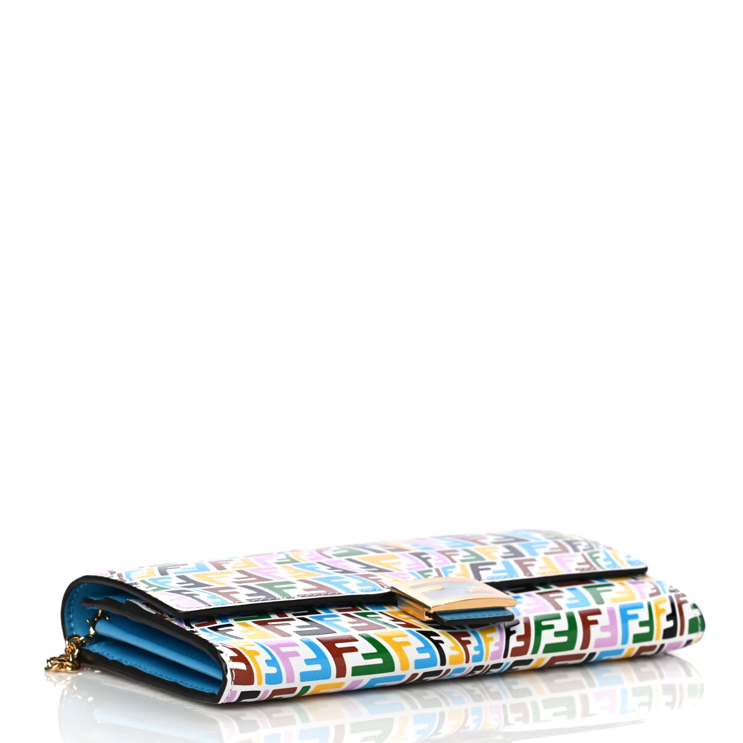 Fendi X SARAH COLEMAN Vitello Liberty Ceylon Micro FF Fish Eye Embossed Continental Envelope Wallet On Chain Multicolor Cyber Blue 3 of 9