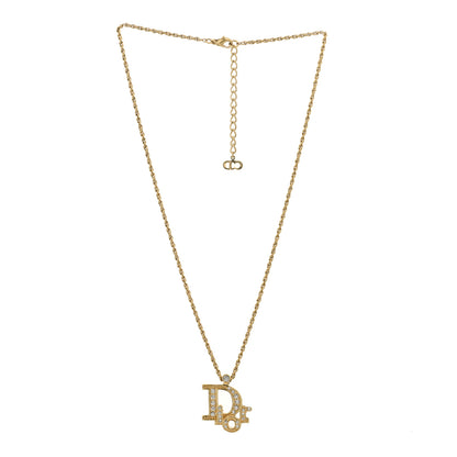 Christian Dior Crystal Logo Necklace Gold 3 of 5
