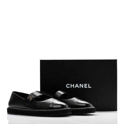 Chanel Crumpled Lambskin Cap Toe Chain CC Turnlock Mary Jane Flats 39 Black 9 of 9