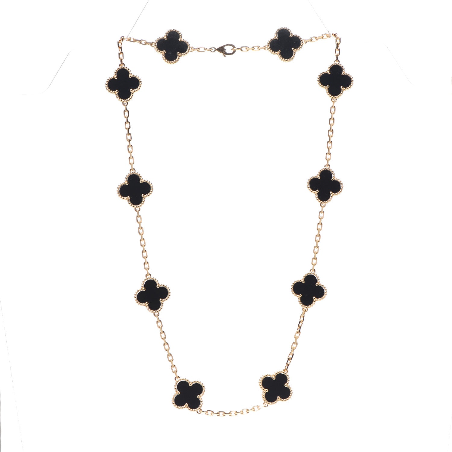 Van Cleef & Arpels 18K Yellow Gold Black Onyx 10 Motifs Vintage Alhambra Necklace 3 of 6