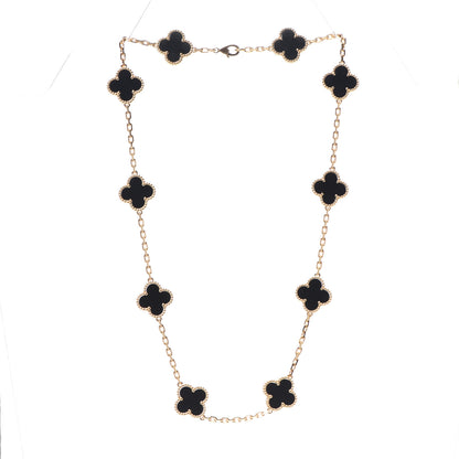 Van Cleef & Arpels 18K Yellow Gold Black Onyx 10 Motifs Vintage Alhambra Necklace 3 of 6