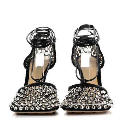 Bottega Veneta Mesh Nappa Crystal Embellished Sparkle Stretch Ankle Tie Sandals 36 Black 2 of 9