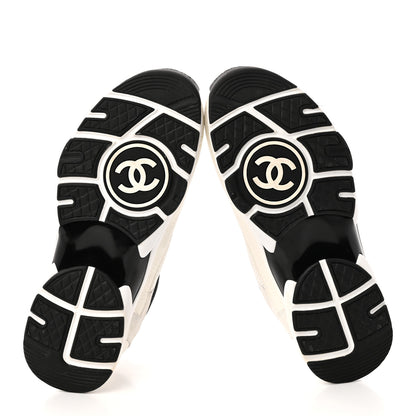 Chanel Mesh Suede Calfskin Grained Calfskin Womens CC Sneakers 39 White Black 5 of 12