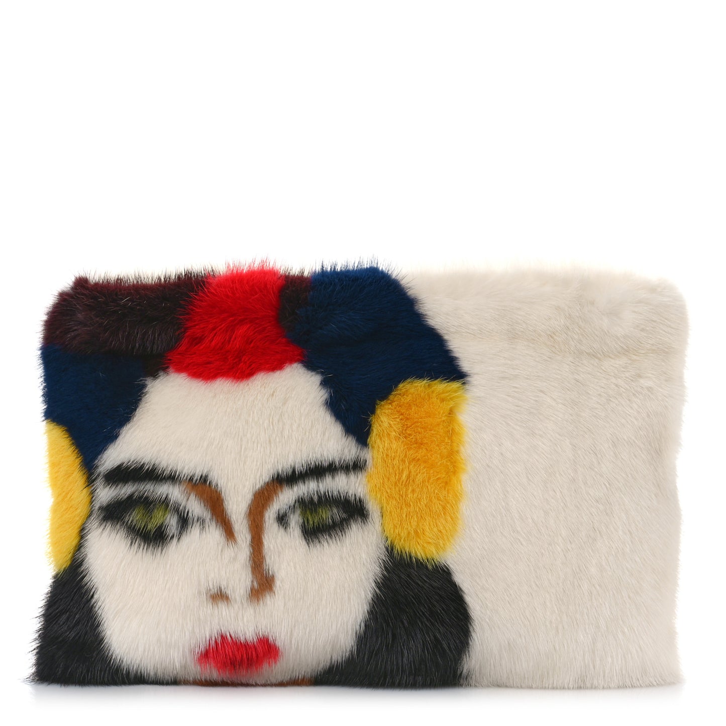 Mink Fur Face Clutch White Multicolor