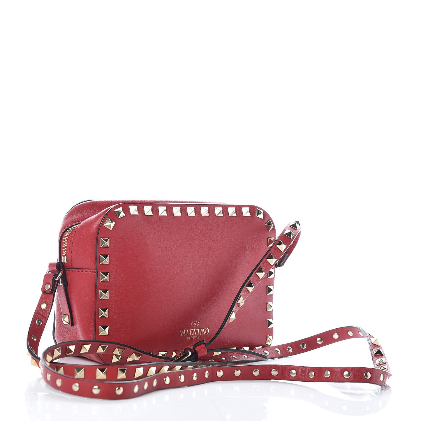 Calfskin Rockstud Camera Crossbody Bag Red