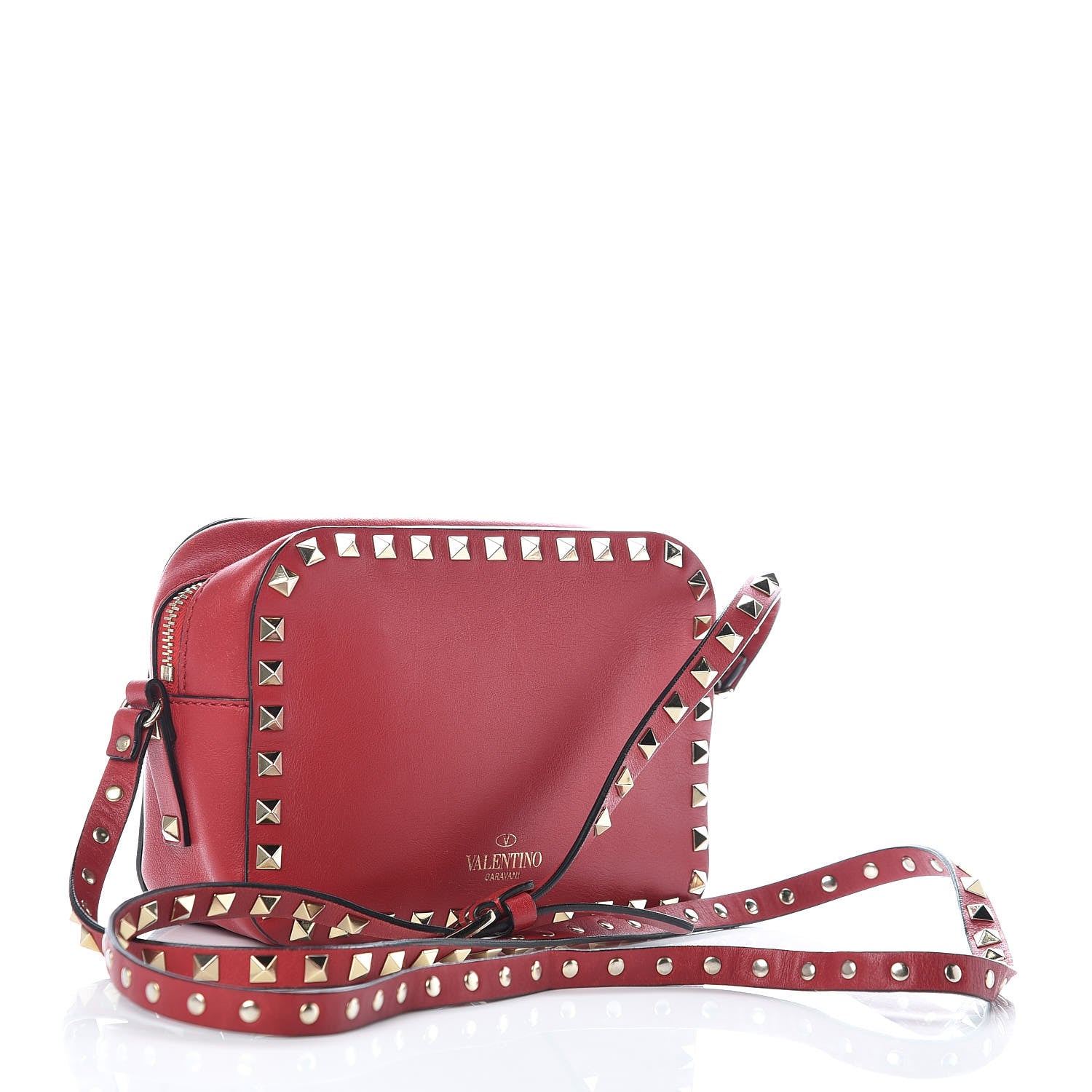 Valentino Garavani Calfskin Rockstud Camera Crossbody Bag Red 3 of 12