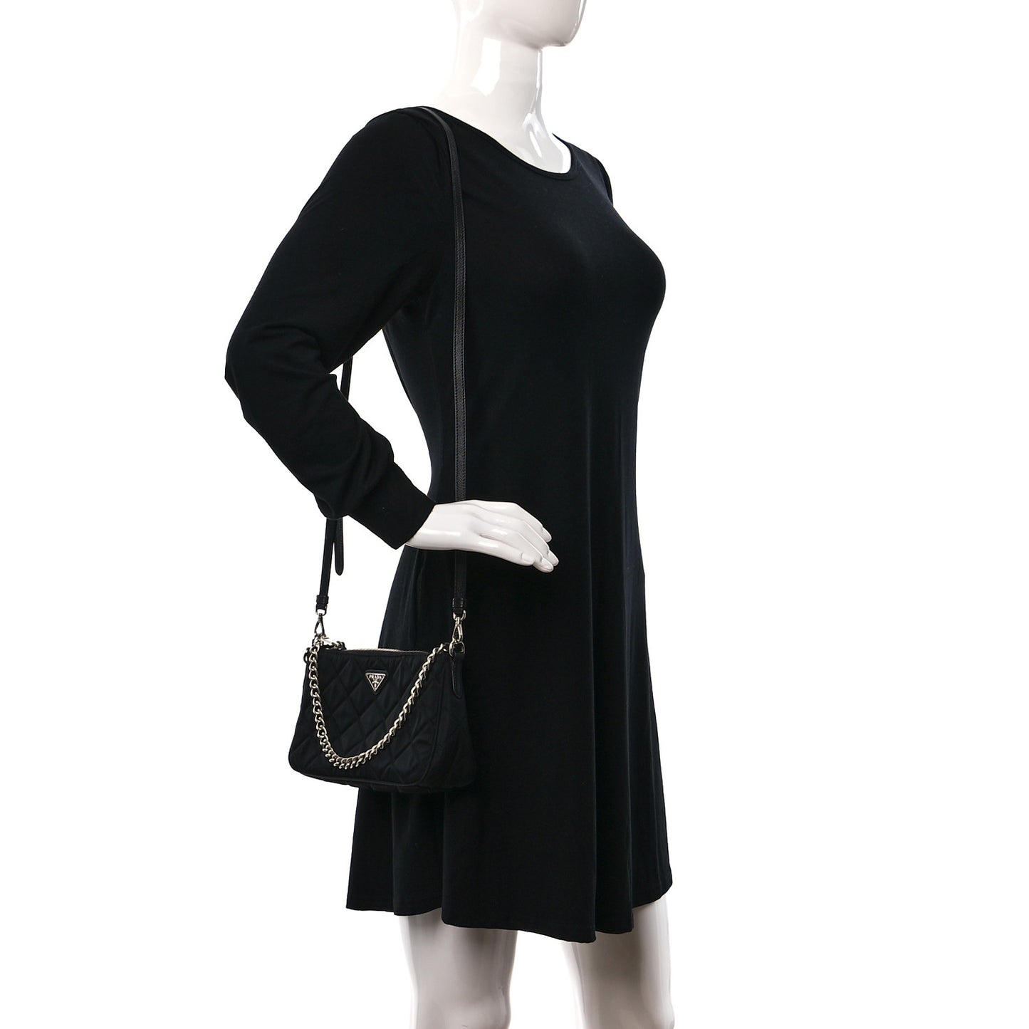 Nylon Tessuto Impuntu Quilted Crossbody Bag Black