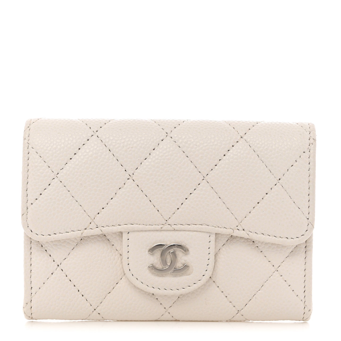 Caviar Quilted Flap Card Holder Wallet White