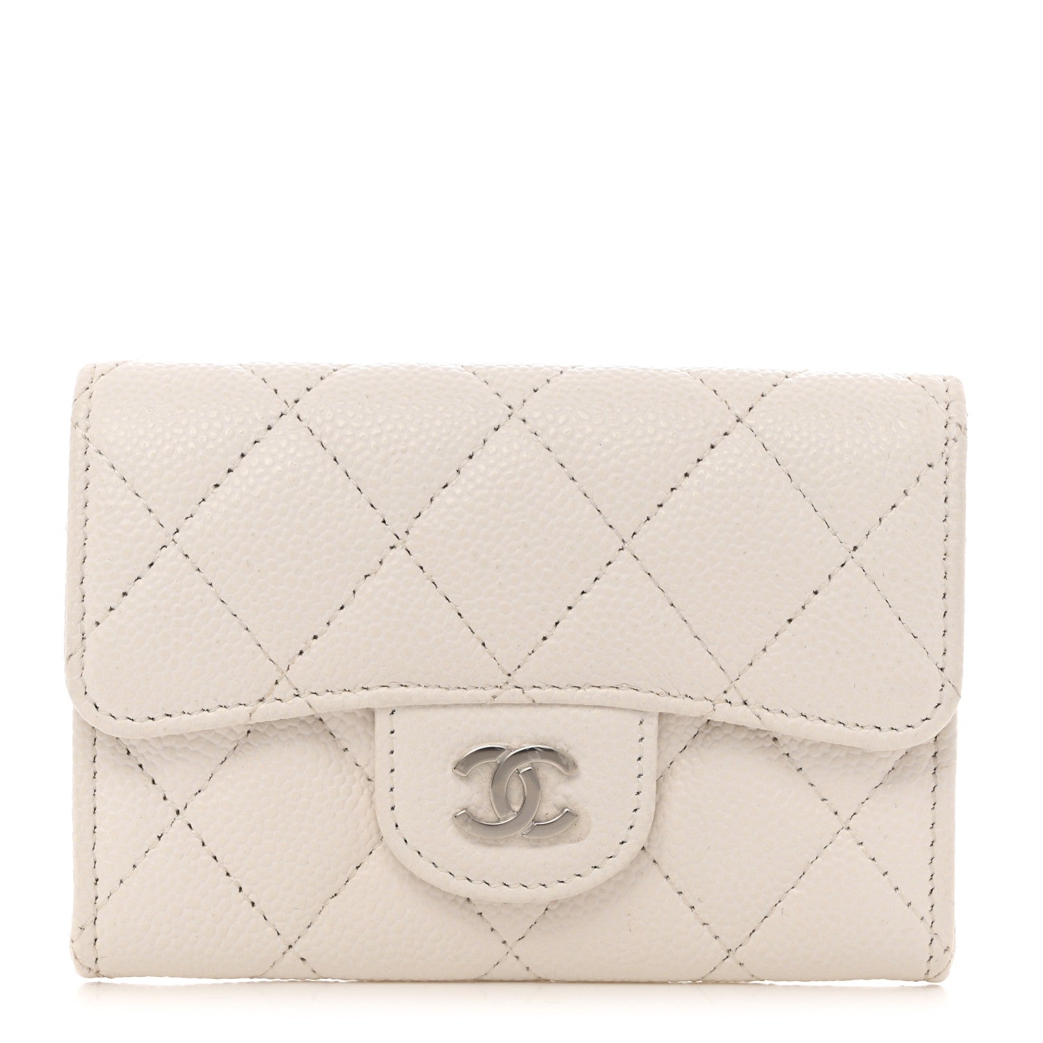 Chanel Caviar Quilted Flap Card Holder Wallet White 1 of 9