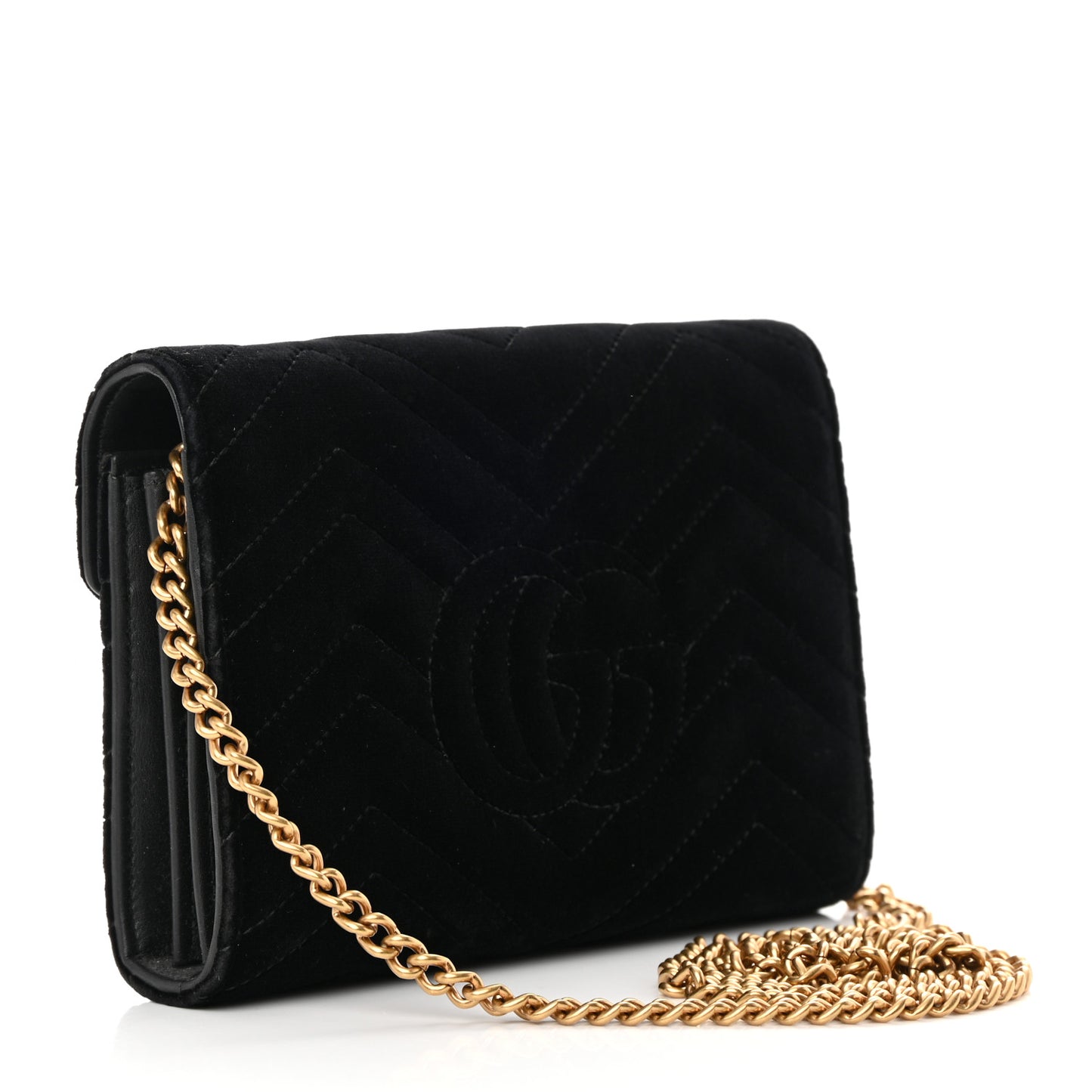 Velvet Matelasse GG Marmont Chain Wallet Black