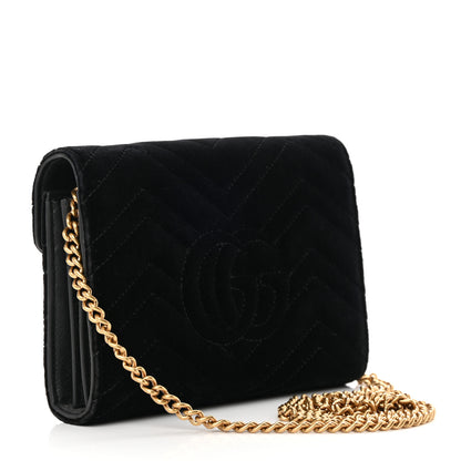 Gucci Velvet Matelasse GG Marmont Chain Wallet Black 3 of 18
