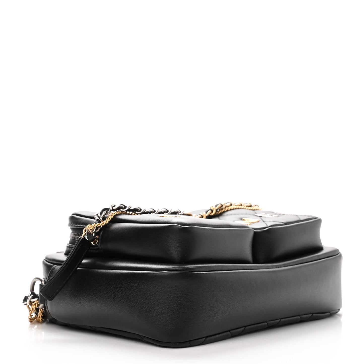 Calfskin Quilted Small Camera Case Black
