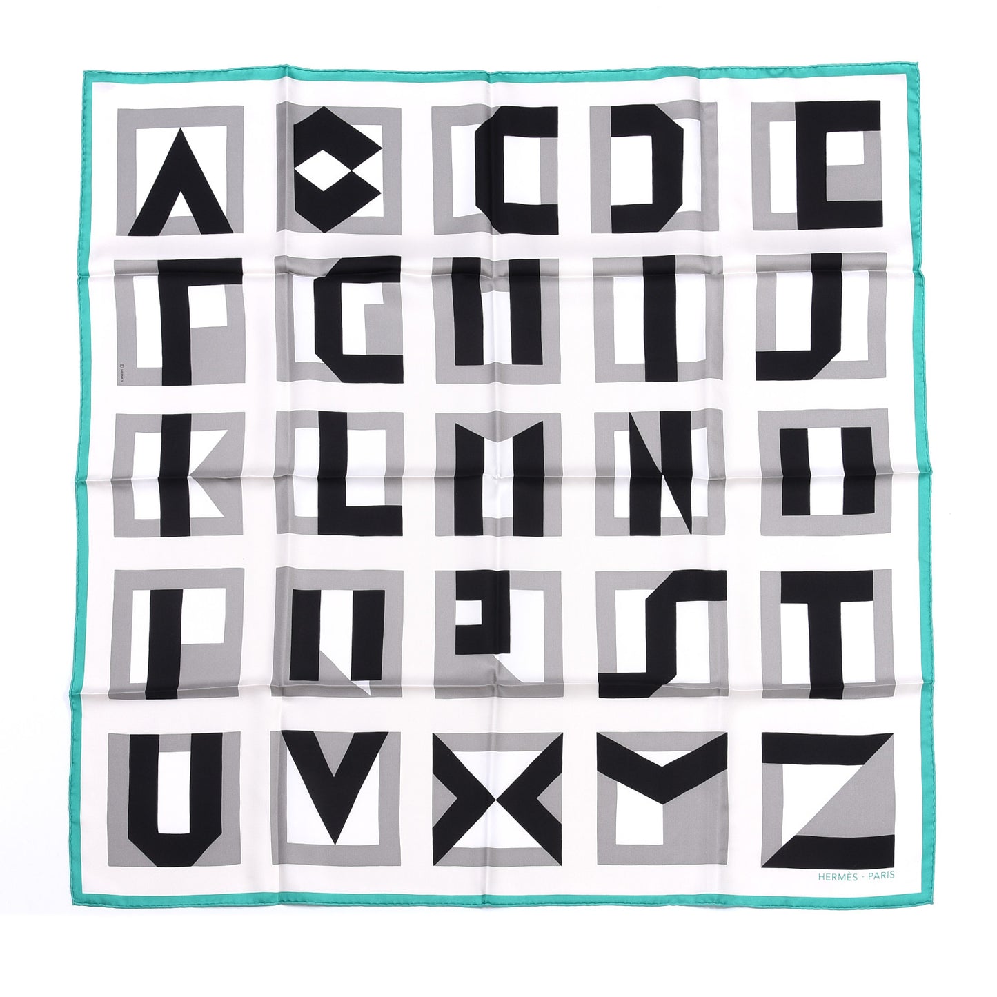 Silk Lettres Au Carre Scarf 90 Gris Noir Menthol