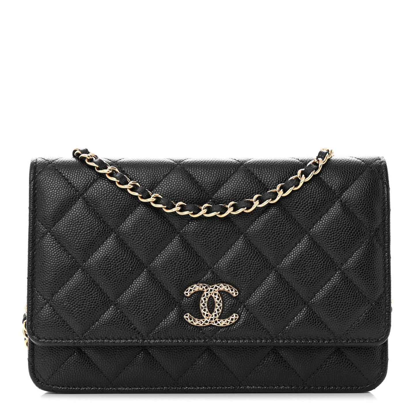 Caviar Quilted Perforated Metal CC Wallet On Chain WOC Black