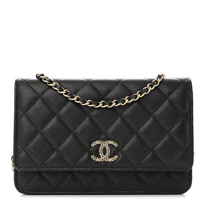 Chanel Caviar Quilted Perforated Metal CC Wallet On Chain WOC Black 1 of 12