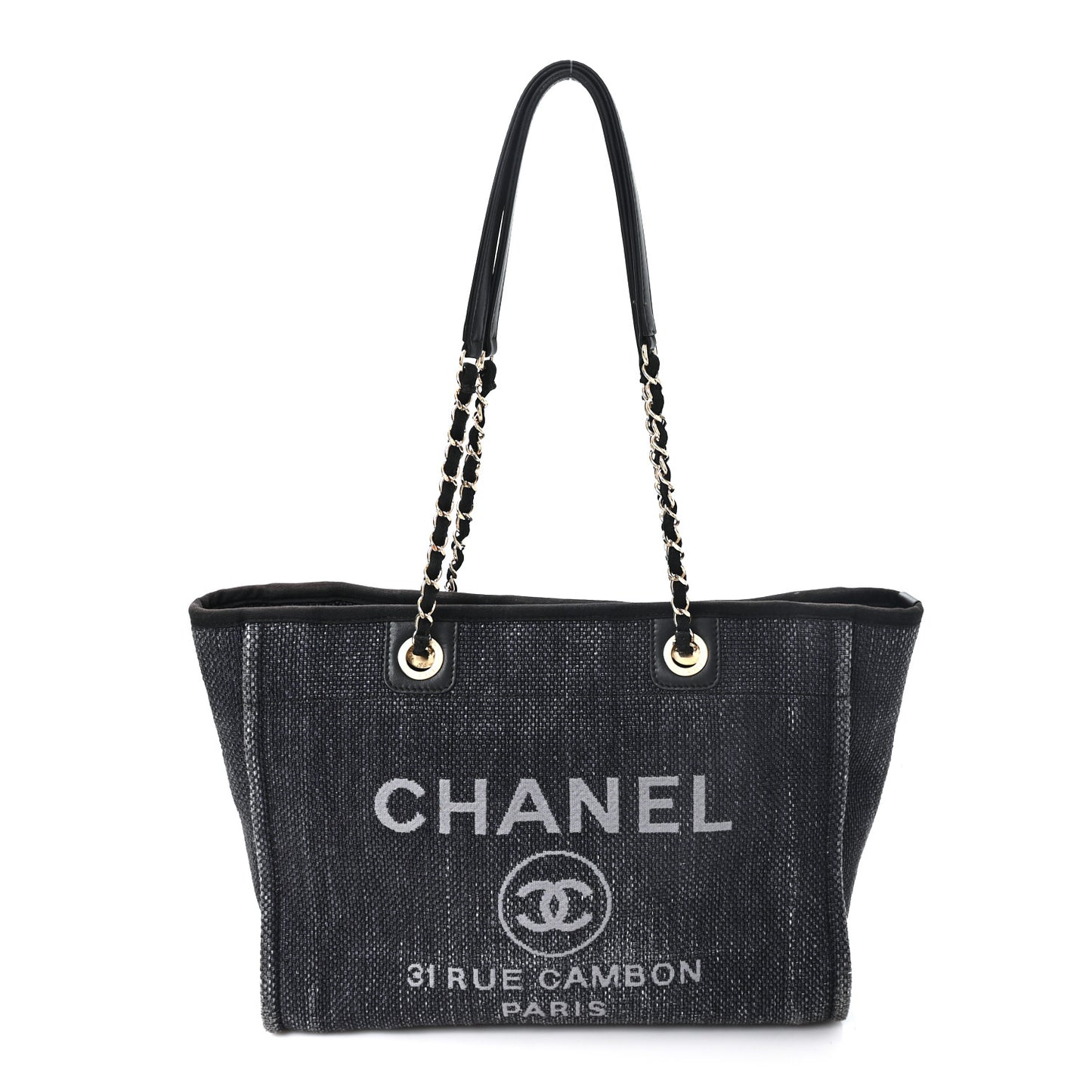 Woven Straw Raffia Small Deauville Tote Charcoal