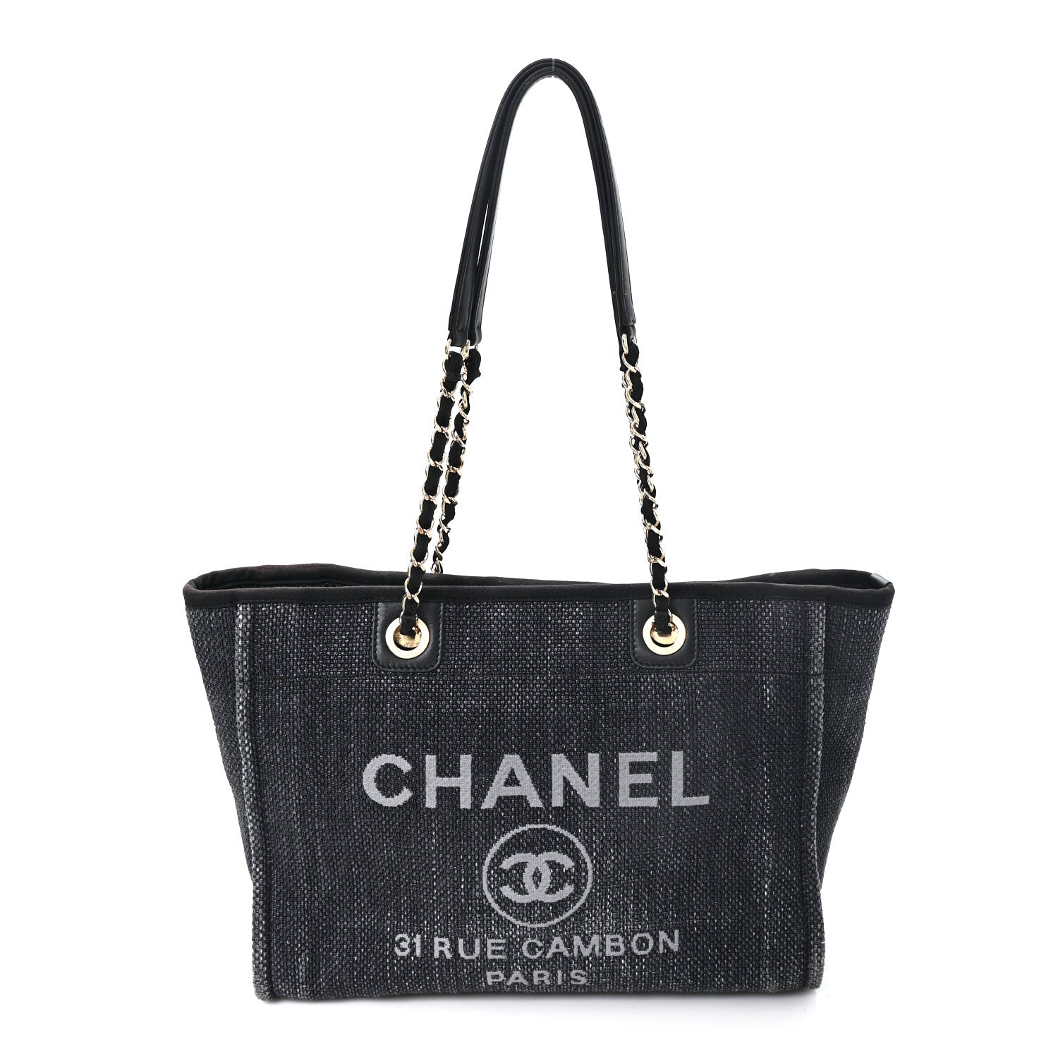 Chanel Woven Straw Raffia Small Deauville Tote Charcoal 1 of 13