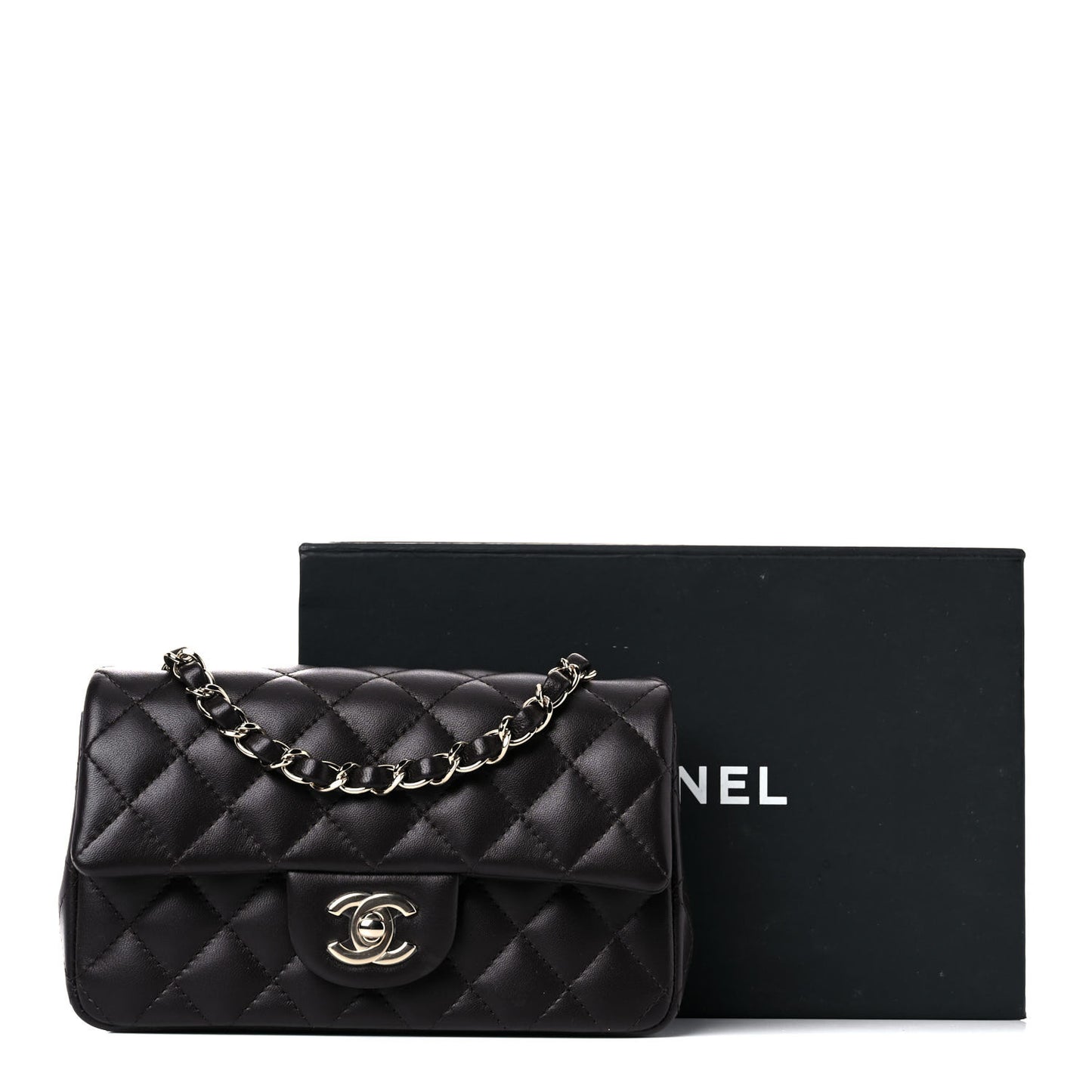 Lambskin Quilted Mini Rectangular Flap Dark Brown
