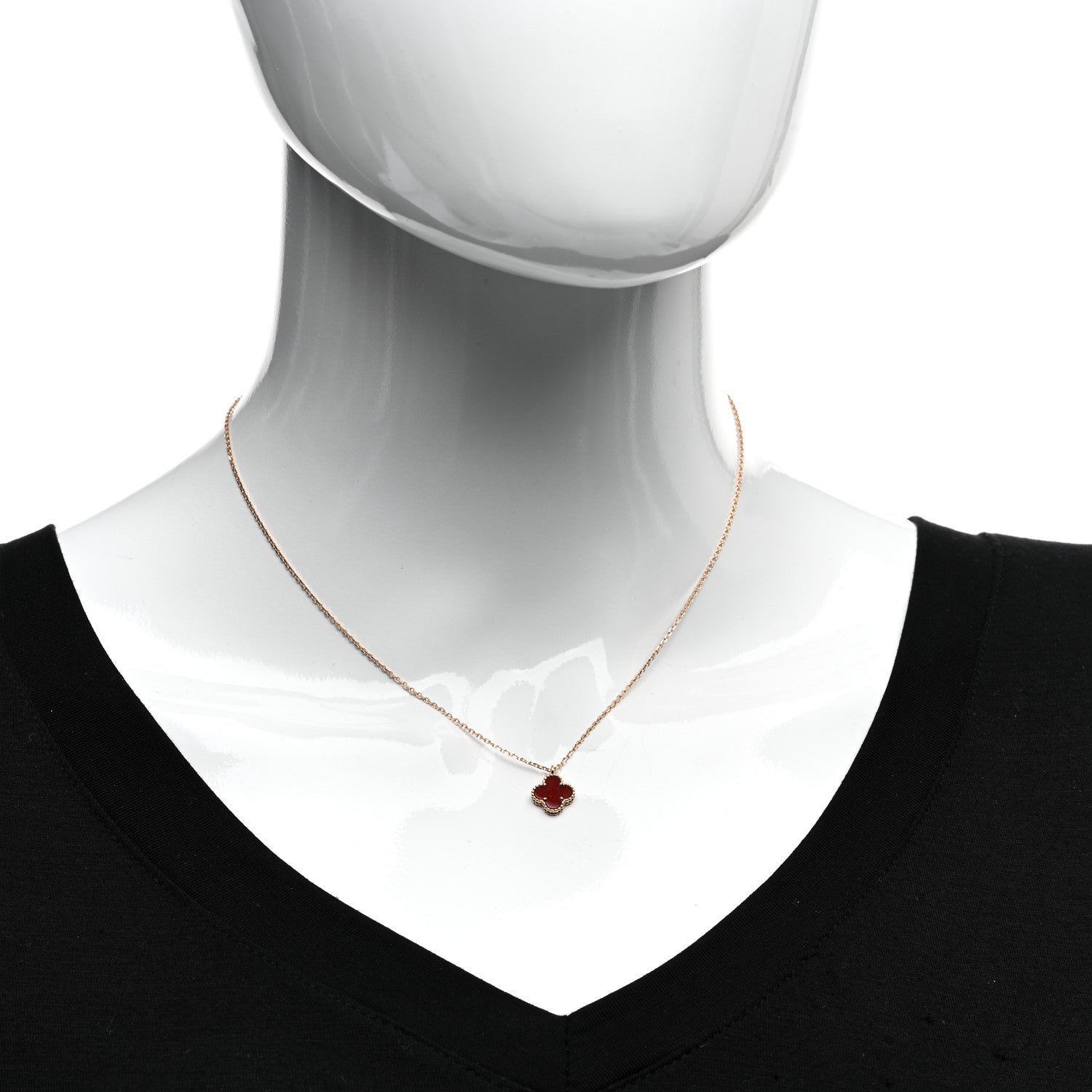 Van Cleef & Arpels 18K Rose Gold Carnelian Sweet Alhambra Pendant Necklace 2 of 5