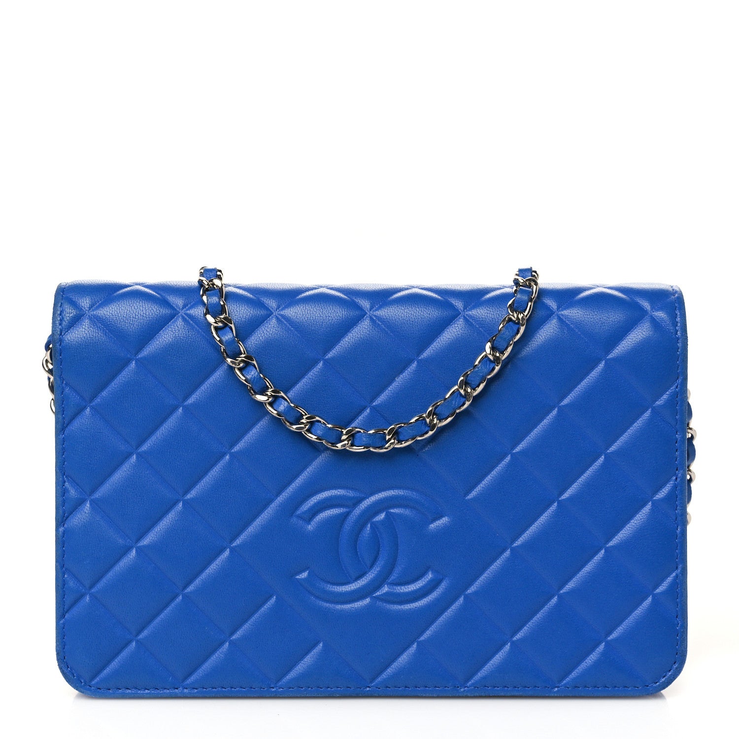 Chanel Lambskin Quilted Diamond CC Wallet On Chain WOC Blue 1 of 10