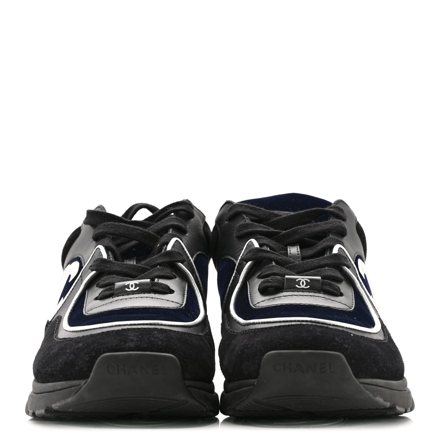 Suede Velvet Lambskin Mens CC Sneakers 44 Black Blue Silver
