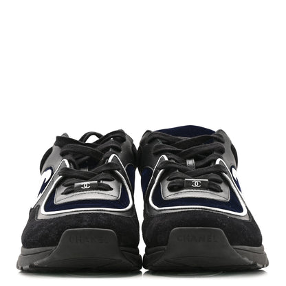 Chanel Suede Velvet Lambskin Mens CC Sneakers 44 Black Blue Silver 3 of 11