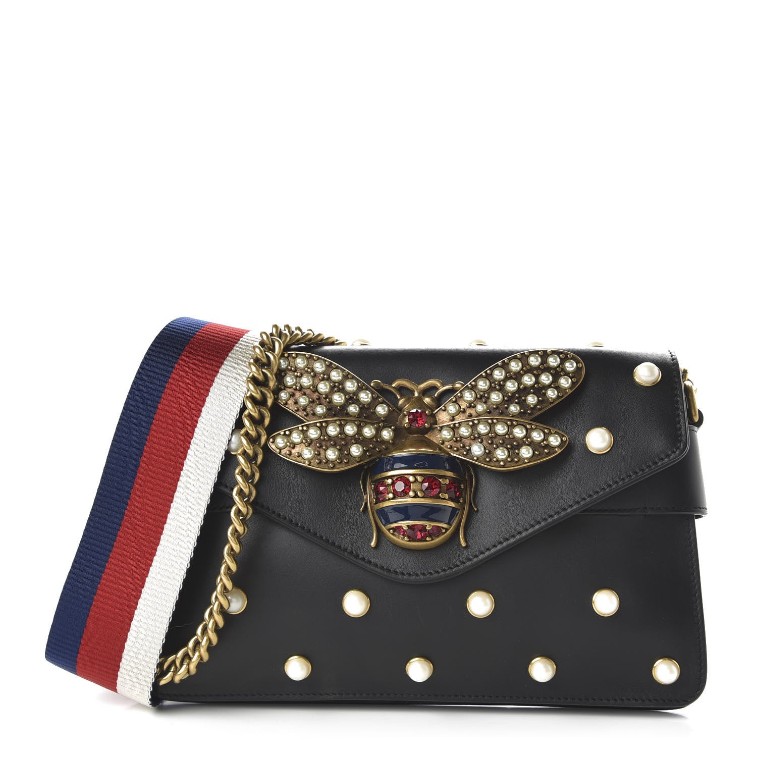 Gucci Nappa Pearl Studded Mini Queen Margaret Broadway Shoulder Bag Black 1 of 11