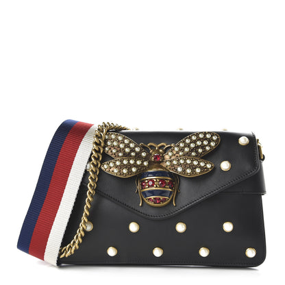 Gucci Nappa Pearl Studded Mini Queen Margaret Broadway Shoulder Bag Black 1 of 11