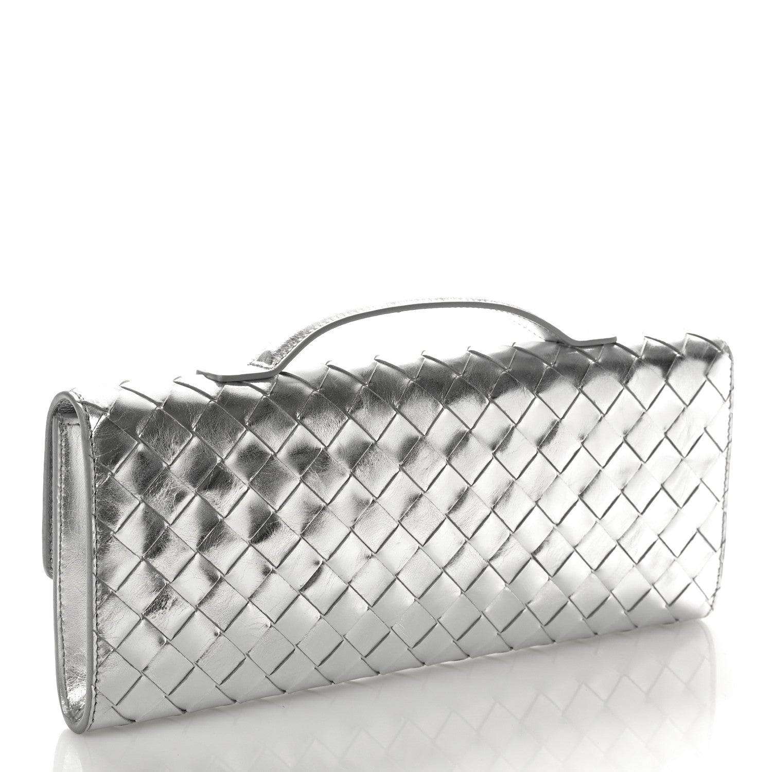 Bottega Veneta Metallic Nappa Intrecciato Long Andiamo Top Handle Silver 3 of 8