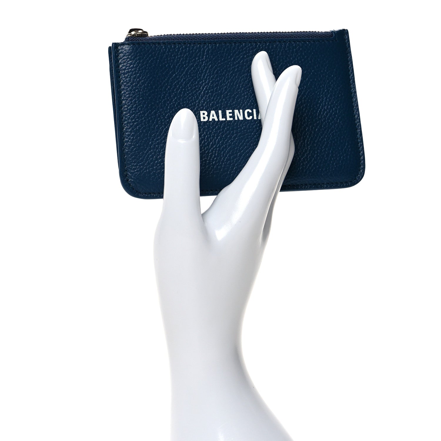 Balenciaga Grained Calfskin Logo Large Cash Long Coin Card Holder Petrol Blue White 2 of 8