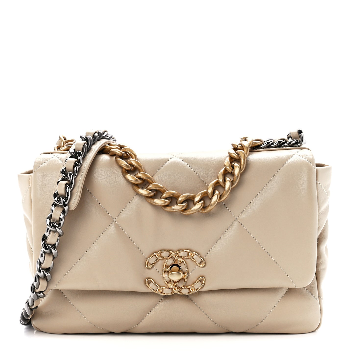 Lambskin Quilted Medium Chanel 19 Flap Light Beige