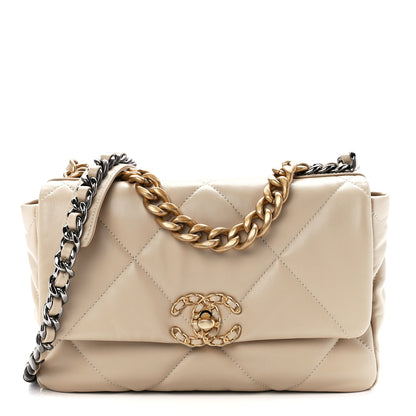 Chanel Lambskin Quilted Medium Chanel 19 Flap Light Beige 1 of 12