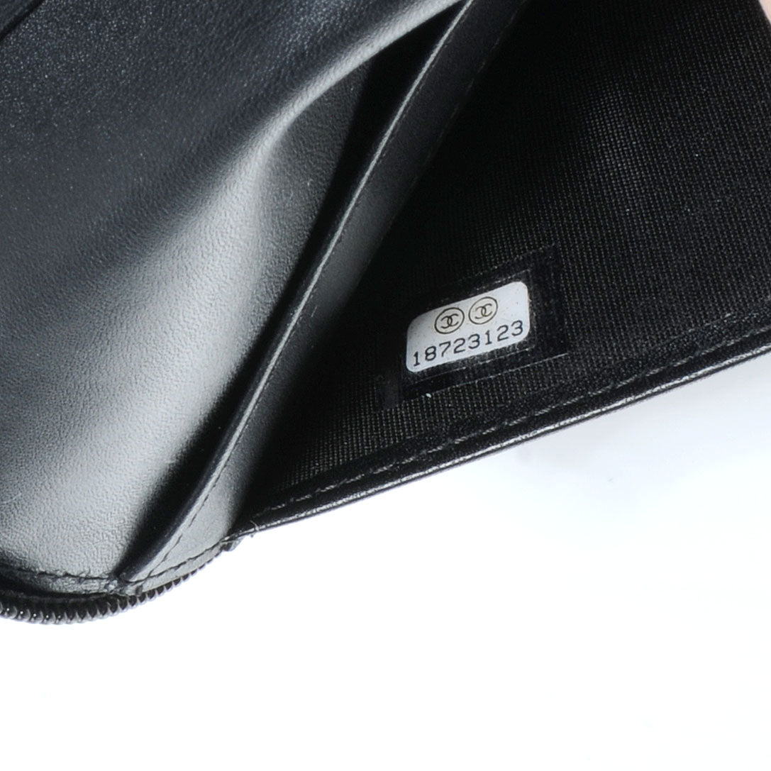 Caviar Large Zip CC Around Wallet Black