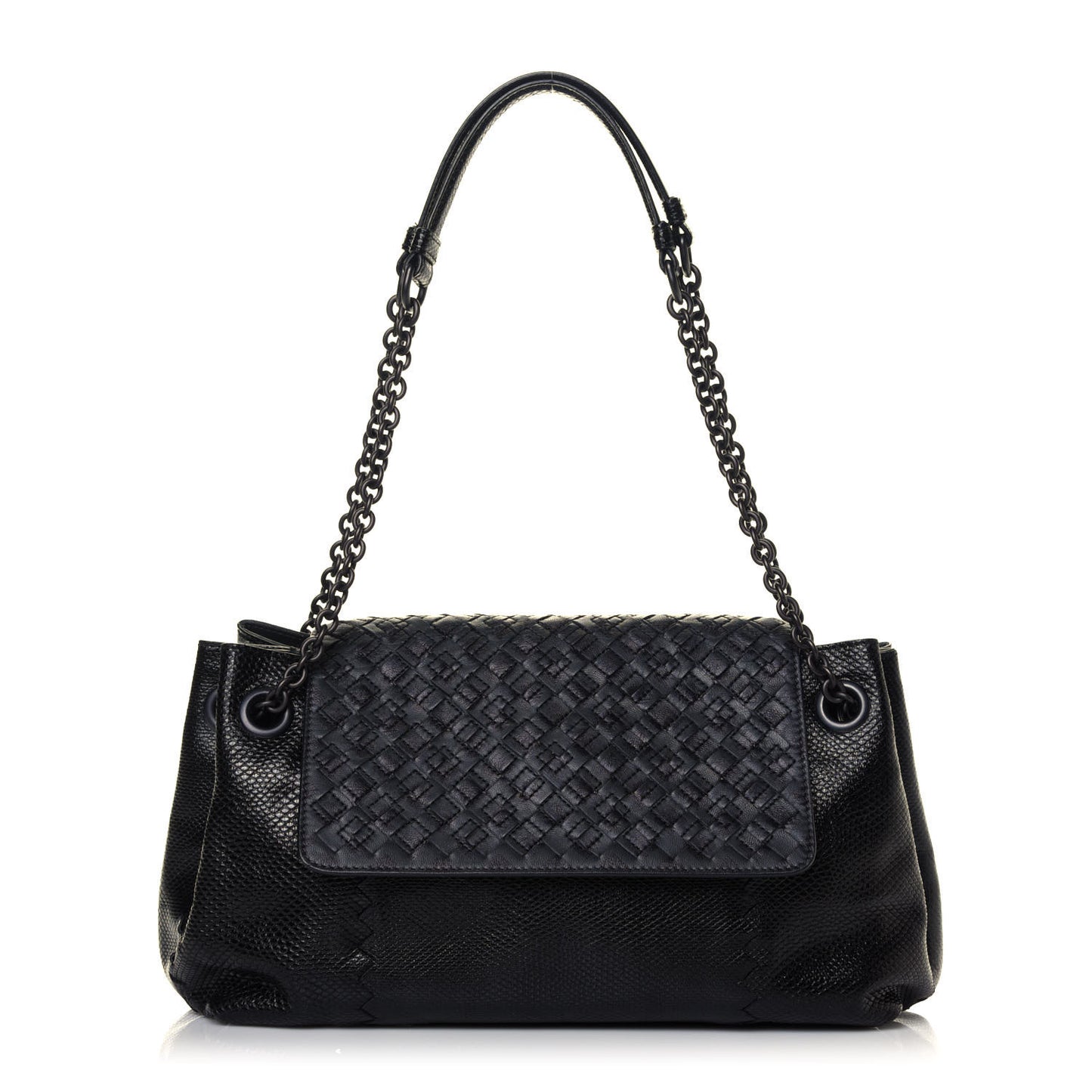 Vesuvio Karung Nappa Intrecciato Cravatteria Small Flap Shoulder Bag Black